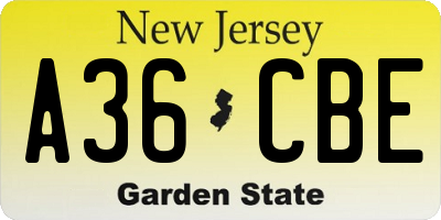NJ license plate A36CBE