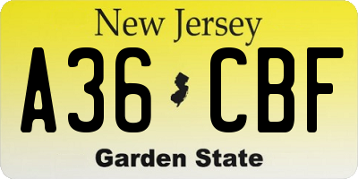 NJ license plate A36CBF