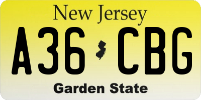 NJ license plate A36CBG