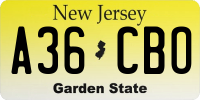 NJ license plate A36CBO