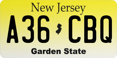 NJ license plate A36CBQ