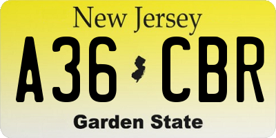 NJ license plate A36CBR