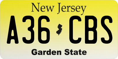 NJ license plate A36CBS