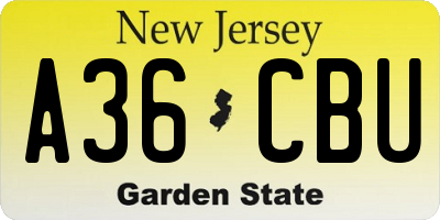 NJ license plate A36CBU