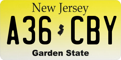 NJ license plate A36CBY
