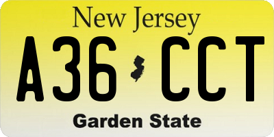 NJ license plate A36CCT
