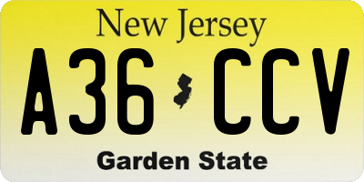 NJ license plate A36CCV