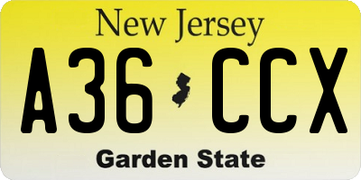NJ license plate A36CCX