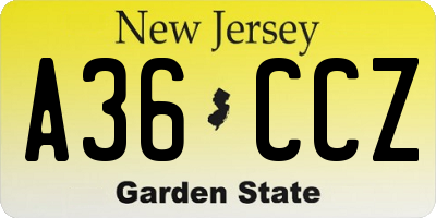 NJ license plate A36CCZ
