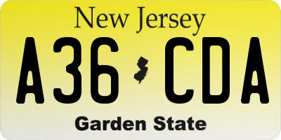 NJ license plate A36CDA
