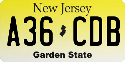 NJ license plate A36CDB