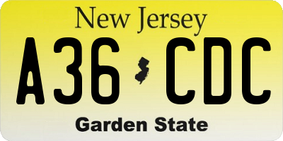 NJ license plate A36CDC