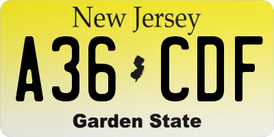 NJ license plate A36CDF