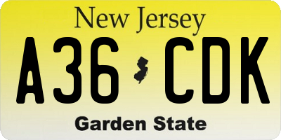 NJ license plate A36CDK