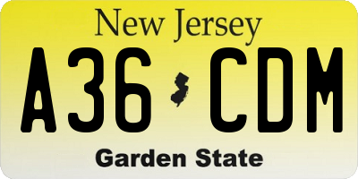 NJ license plate A36CDM