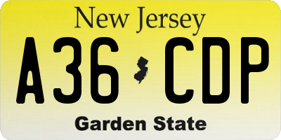 NJ license plate A36CDP