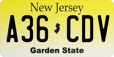 NJ license plate A36CDV