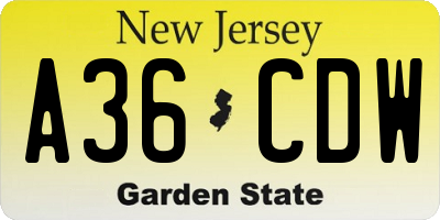 NJ license plate A36CDW