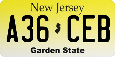 NJ license plate A36CEB