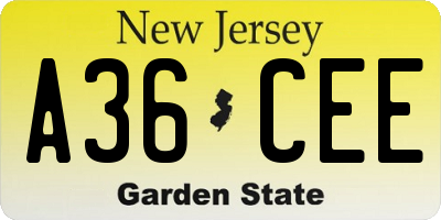 NJ license plate A36CEE