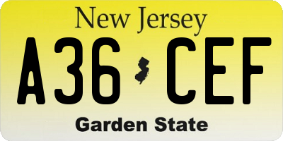 NJ license plate A36CEF