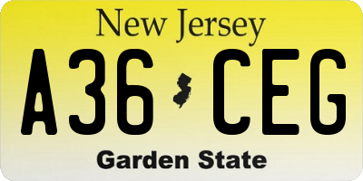 NJ license plate A36CEG