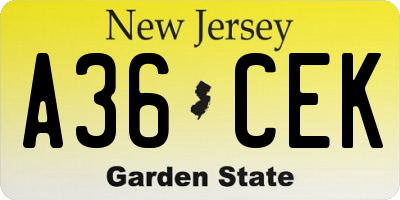 NJ license plate A36CEK