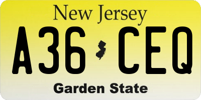 NJ license plate A36CEQ