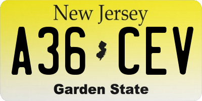 NJ license plate A36CEV