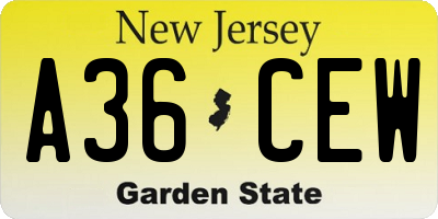 NJ license plate A36CEW