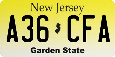 NJ license plate A36CFA