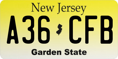 NJ license plate A36CFB