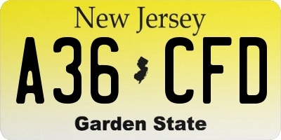 NJ license plate A36CFD