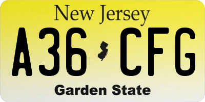 NJ license plate A36CFG