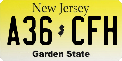 NJ license plate A36CFH