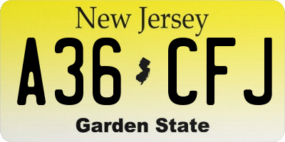 NJ license plate A36CFJ