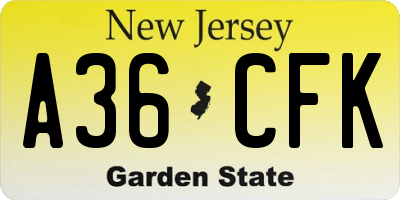 NJ license plate A36CFK