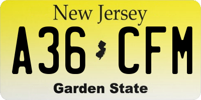 NJ license plate A36CFM