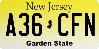 NJ license plate A36CFN