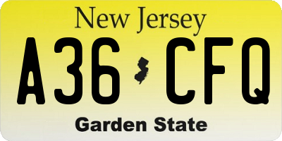 NJ license plate A36CFQ