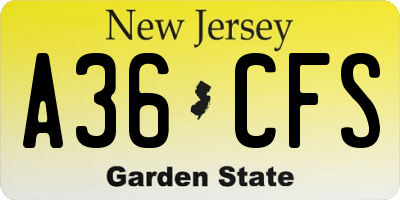 NJ license plate A36CFS