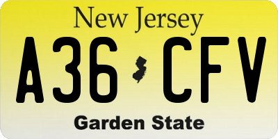 NJ license plate A36CFV