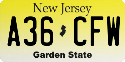 NJ license plate A36CFW