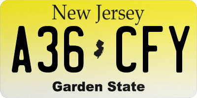 NJ license plate A36CFY