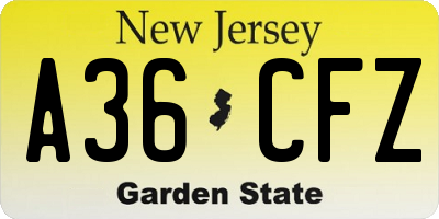 NJ license plate A36CFZ