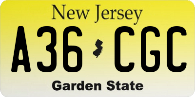 NJ license plate A36CGC