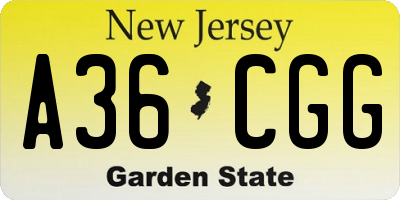 NJ license plate A36CGG