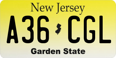 NJ license plate A36CGL