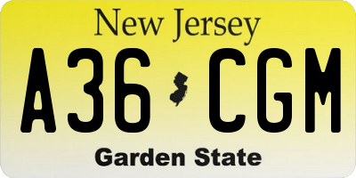 NJ license plate A36CGM