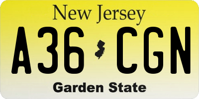 NJ license plate A36CGN